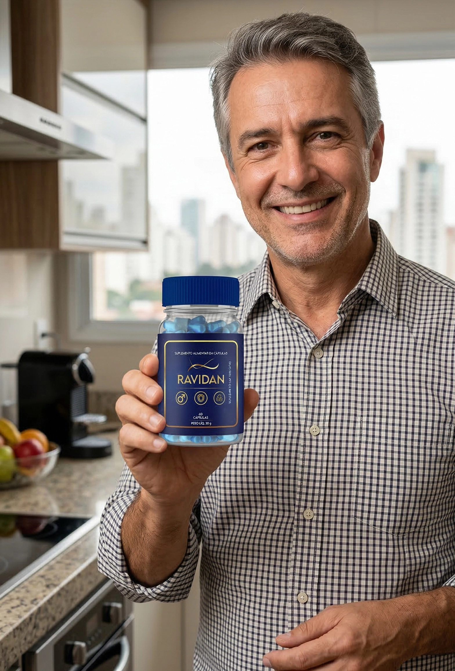 Carlos segurando o produto